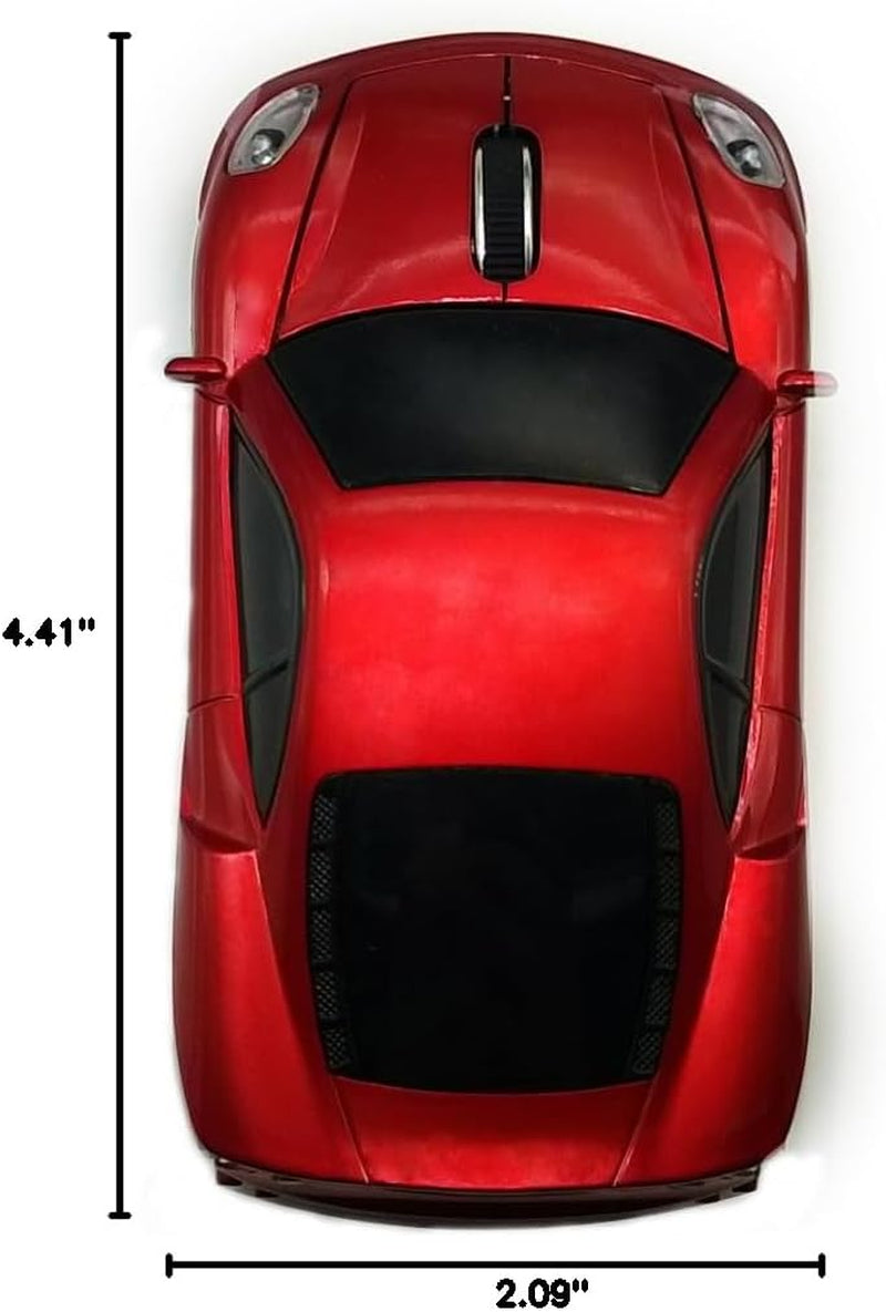Wireless Car Mouse, 2.4Ghz Optical Gaming Mouse Cool Sport Car Wireless Mouse, DPI 1600, 3D - Red